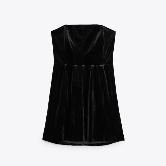 Zara Dresses & Skirts - Zara Black Velvet Strapless Corset Dress. NWT. Size Small.
